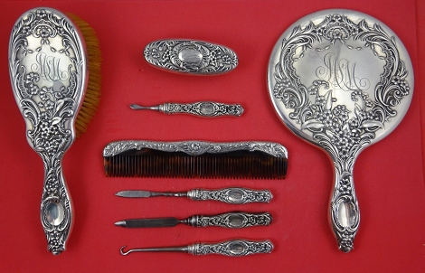 Vanity Set 8-pc dated 1895 hair brush 9 1/8